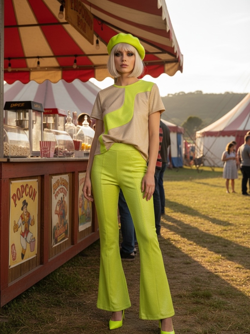 margot Neon Lime yellow Flare Pants with Matching Top